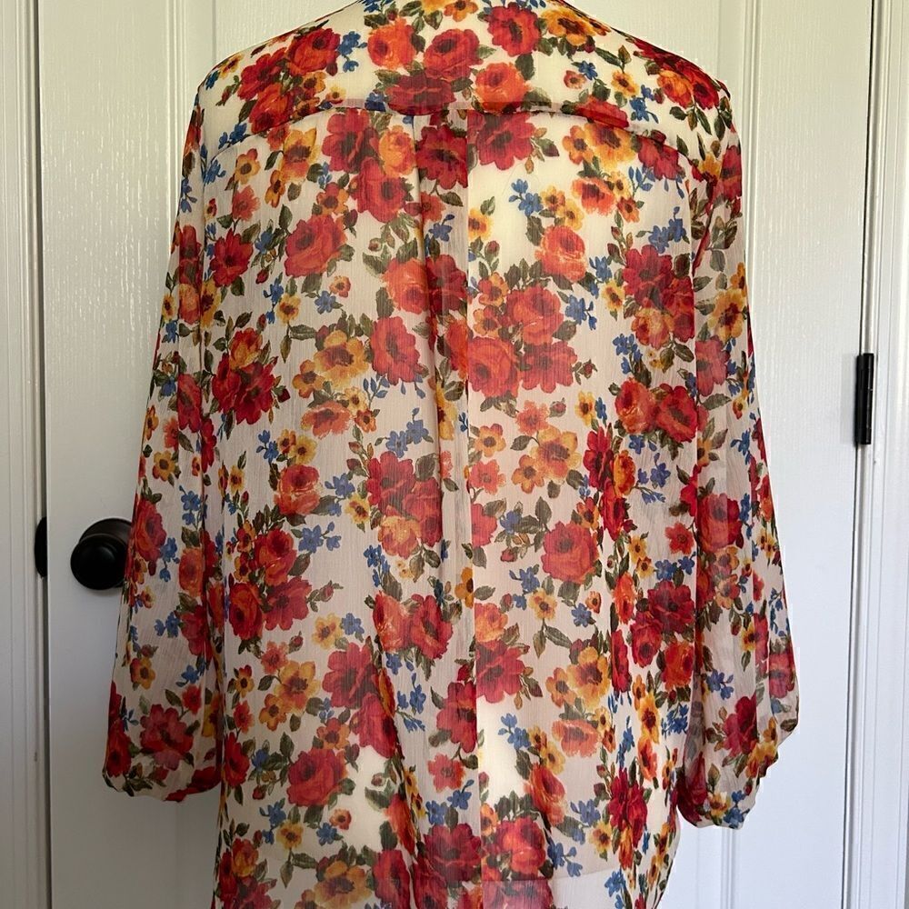 Alice Blue Womens Romantic Floral Casual Chic Flowy Sheer Tunic Top Lightweight - Picture 7 of 13